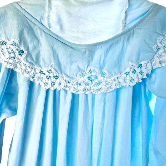 Maryann’s Boutique Vintage Light Blue Night Gown White Lace Trim Ruffled Wrist L - Picture 9 of 14